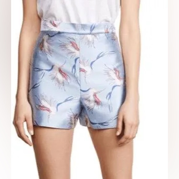 Alice + Olivia Printed Mini Shorts - Heath High-Waist Bird-Print Satin Shorts - Picture 1 of 4